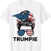 Trumpie Anti Biden Rally Wear Messy Hair Bun American Flag T-Shirt