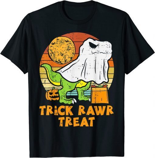 Cute Trick Rawr Treat Ghost Dino Trex Toddler Boys Halloween T-Shirt