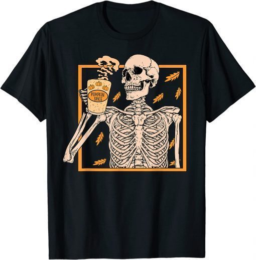 Vintage Halloween Skeleton Pumpkin Spice Latte Syrup Creamer T-Shirt