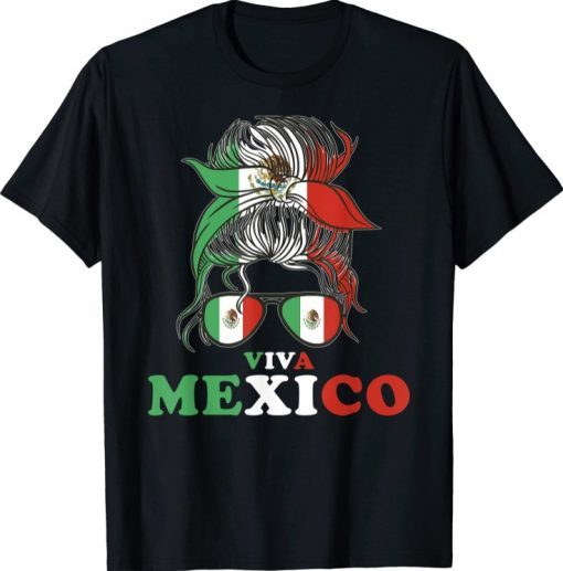 Viva Mexico Messy Bun Mexican Flag Cinco de Mayo Girl Women T-Shirt