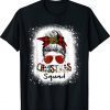 Christmas Squad Xmas Lights Leopard Messy Bun Bleached T-Shirt