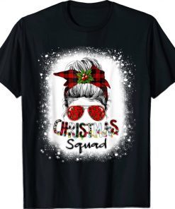 Christmas Squad Xmas Lights Leopard Messy Bun Bleached T-Shirt