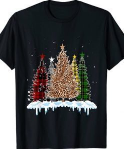 Christmas Tree Buffalo Plaid Red Green Leopard Xmas Pajama 2023 T-Shirt