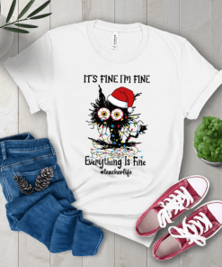 Christmas Party, Christmas Black Cats It's Fine I'm Fine Everything Is Fine 2023 T-Shirt