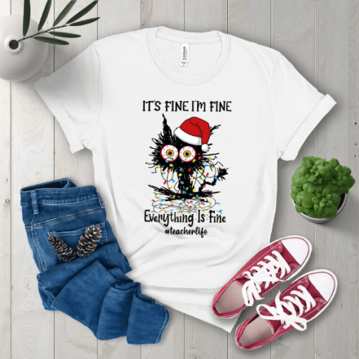 Christmas Party, Christmas Black Cats It's Fine I'm Fine Everything Is Fine 2023 T-Shirt