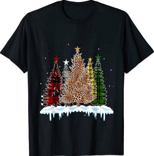 Christmas Tree Buffalo Plaid Red Green Leopard Xmas Pajama 2023 T-Shirt