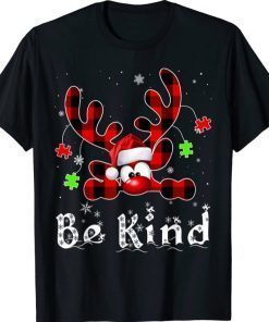 Be Kind Reindeer Red Plaid Puzzle Autism Awareness Christmas T-Shirt