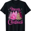 Merry Christmas Tree Pink Funny Xmas Leopard Matching Family T-Shirt