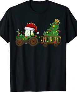 Christmas Farm Tractor Xmas Tree Lights Santa Hat Farmer T-Shirt