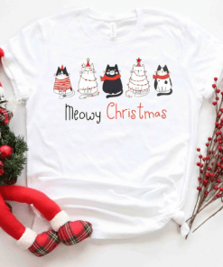 Meowy Christmas ,Christmas Cat, Merry Christmas, Cat Lover T-Shirt