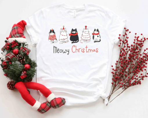 Meowy Christmas ,Christmas Cat, Merry Christmas, Cat Lover T-Shirt