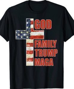 God Family Trump MAGA Cross with American Flag T-Shirt