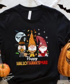Happy Hallothanksmas Gnomes Halloween And Merry Christmas Shirt