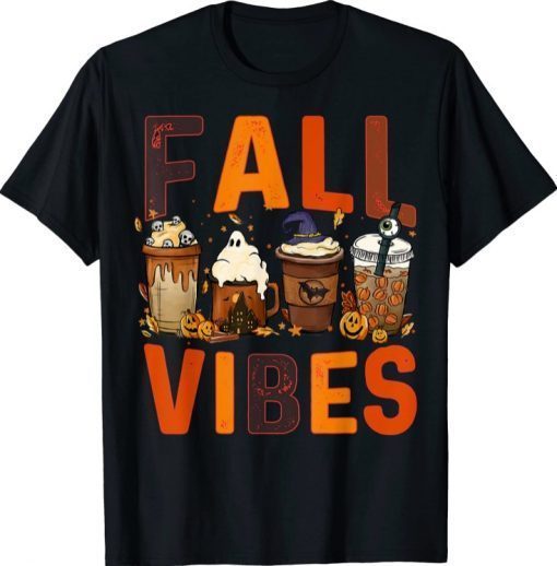 Funny Fall Vibes Retro Pumpkin Spice Autumn Coffee Thanksgiving T-Shirt