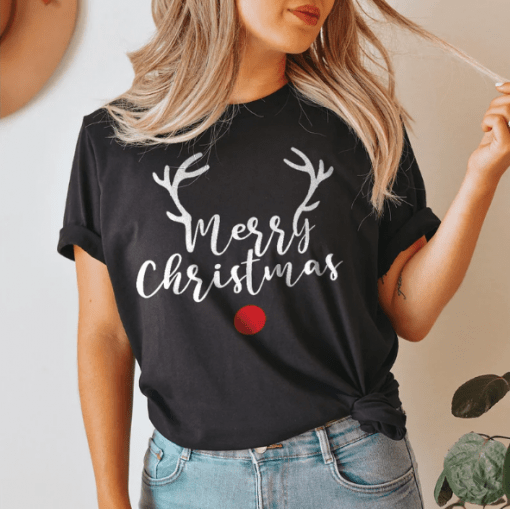 REINDEER MERRY CHRISTMAS ,Funny Xmas Family Holiday Santa Claus Elf Snowman Jumpers Christmas Shirts