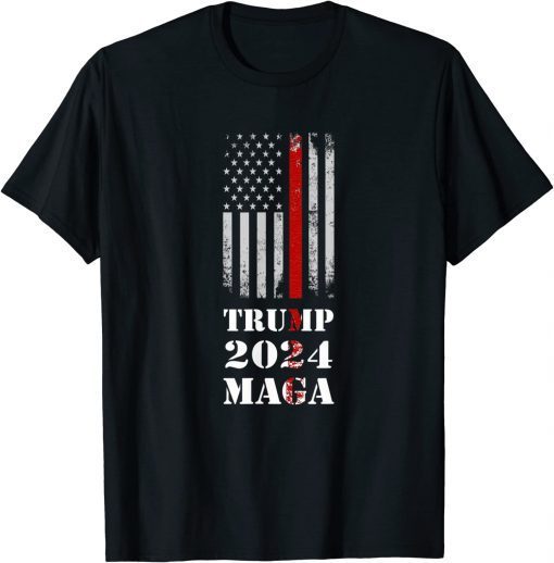 Donald Trump 2024 Election Thin Red Line Firefighter MAGA T-Shirt