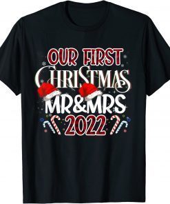 Couple Wife Husband Our First Christmas As Mr & Mrs 2022 T-Shirt