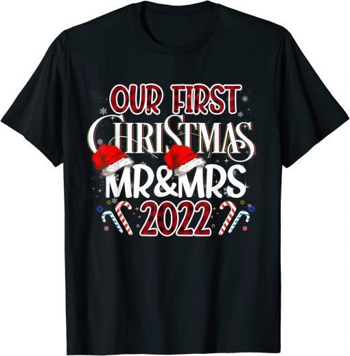 Couple Wife Husband Our First Christmas As Mr & Mrs 2022 T-Shirt