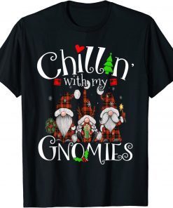 Chillin With My Gnomies, Christmas Red Gnomes Plaid Buffalo T-Shirt