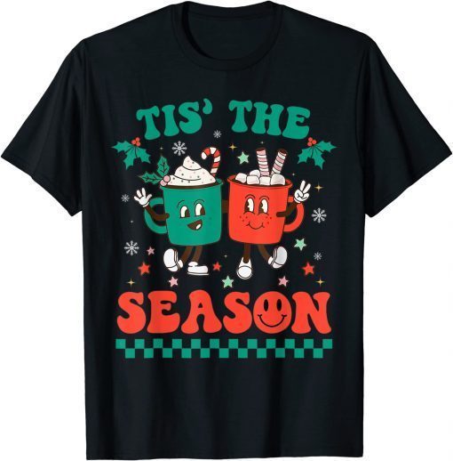 Retro Groovy Christmas Tis The Season Snowman Hot Chocolates T-Shirt