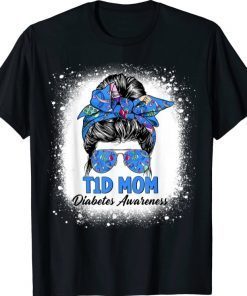 Bleached Messy Bun T1D Mom Type 1 Diabetes Awareness Ribbon T-Shirt