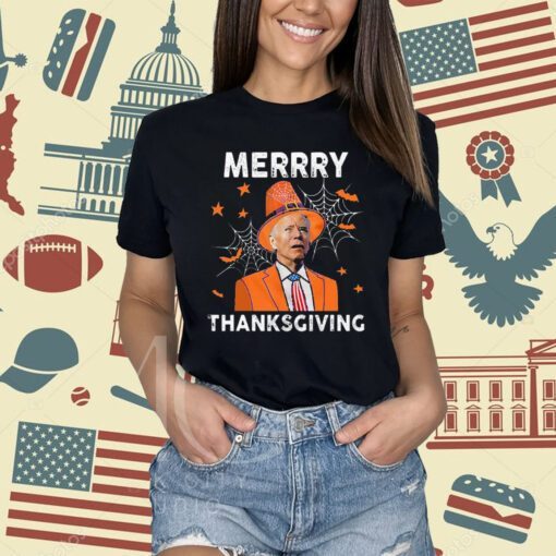 Funny Joe Biden Confused Merry Thanksgiving For Halloween Long Sleeve T-Shirt